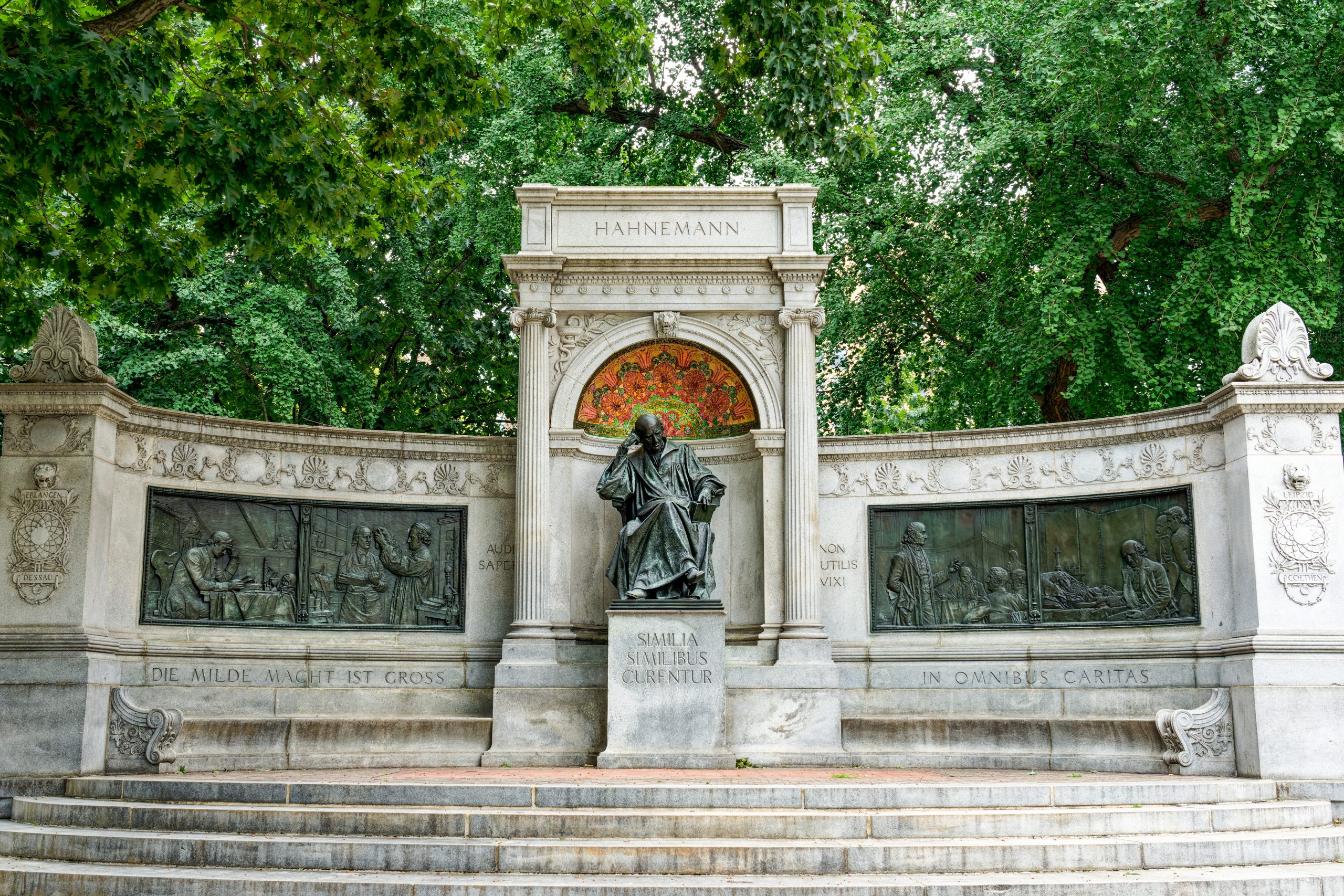Washington, DC - June 27, 2022: Memorial to Samuel Hahnemann who was a German physician known for creating the system of alternative medicine called homeopathy.